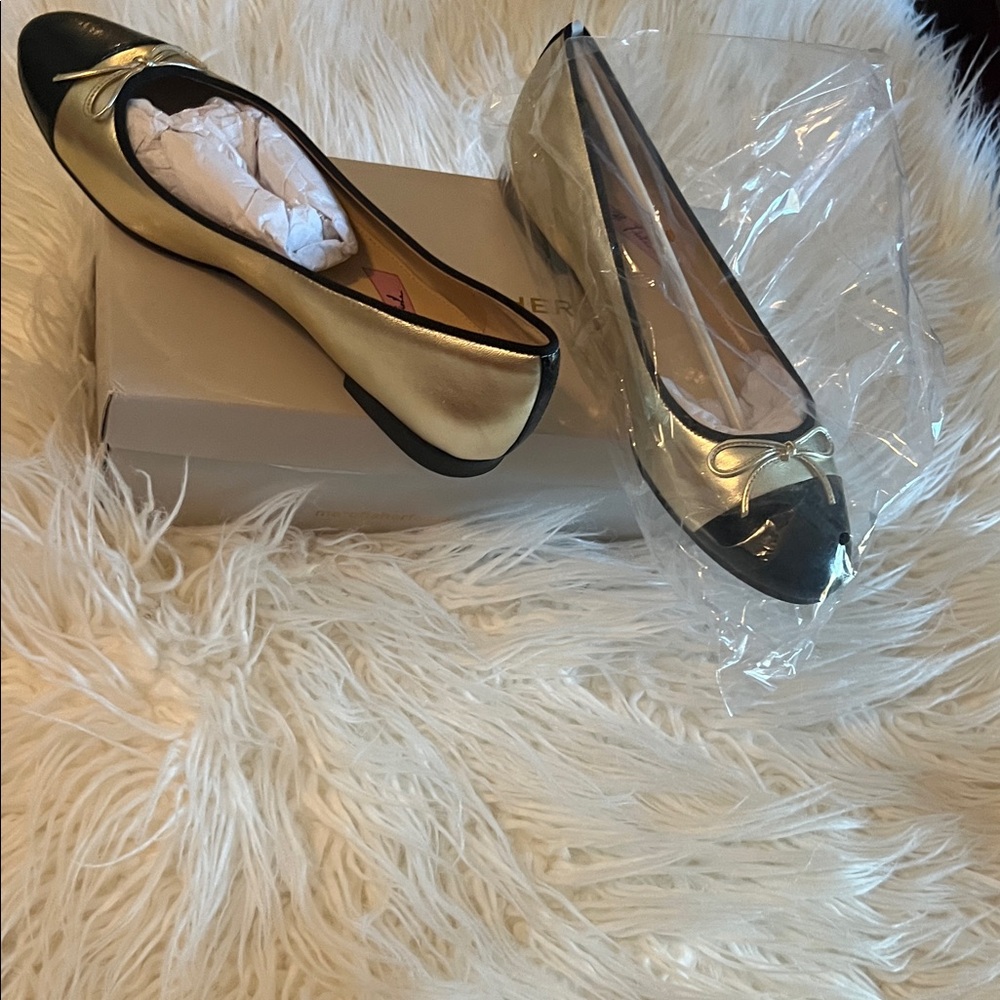 Marc Fisher Gold and Black Flats